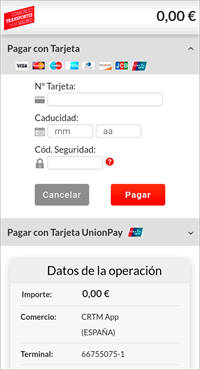 Alta tarjeta bancaria. Paso 2. Pantalla de registro de la tarjeta bancaria