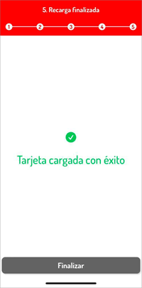 Paso 11. Pantalla en la que se indica que la recarga se ha realizado correctamente.