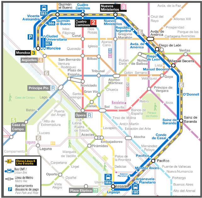 Plano que muestra el tramo cerrado por obras (arco este)
