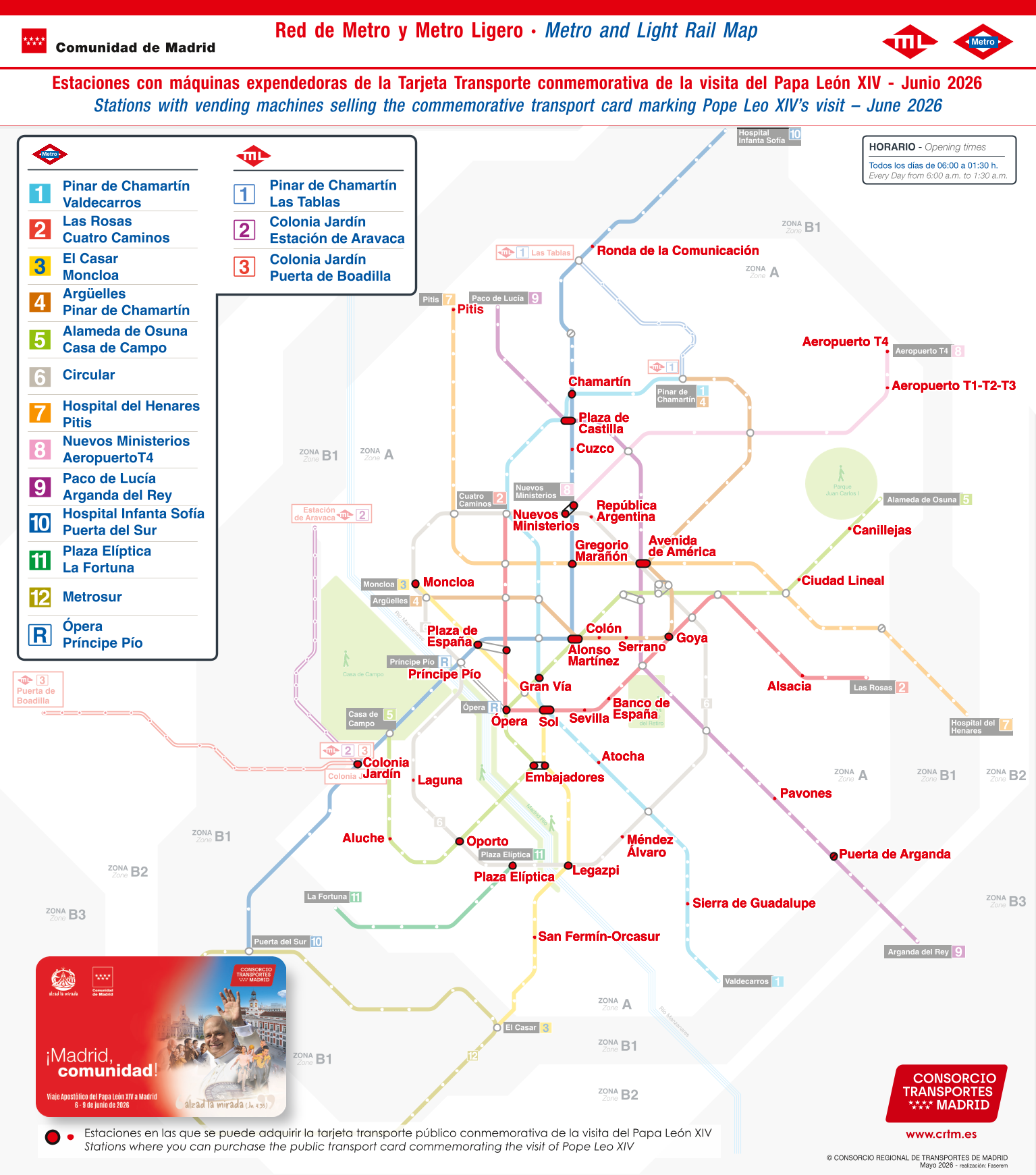 Mapa de las estaciones de Metro donde se puede adquirir la Tarjeta conmemorativa