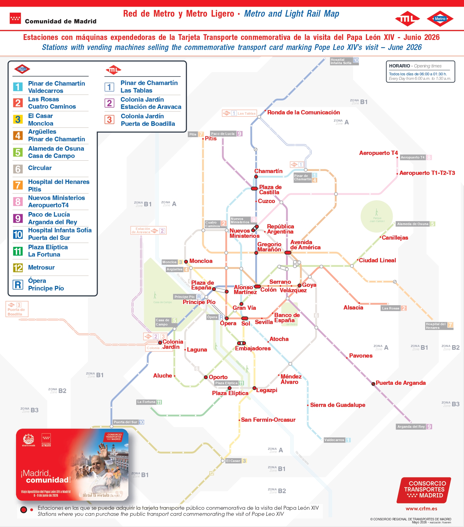 Mapa de las estaciones de Metro donde se puede adquirir la Tarjeta conmemorativa