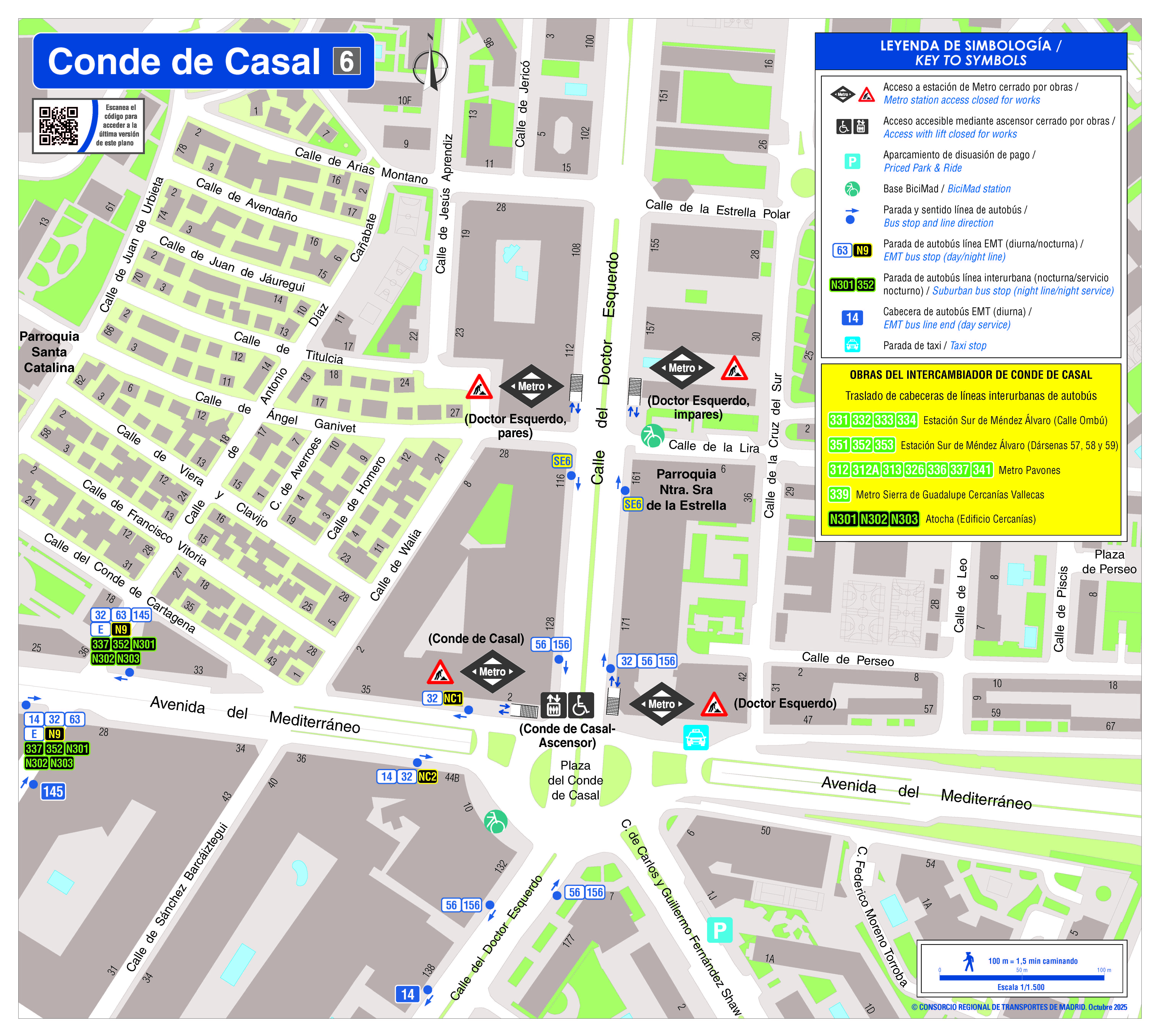 Plano zonal de la estación de metro de Conde de Casal (imagen)