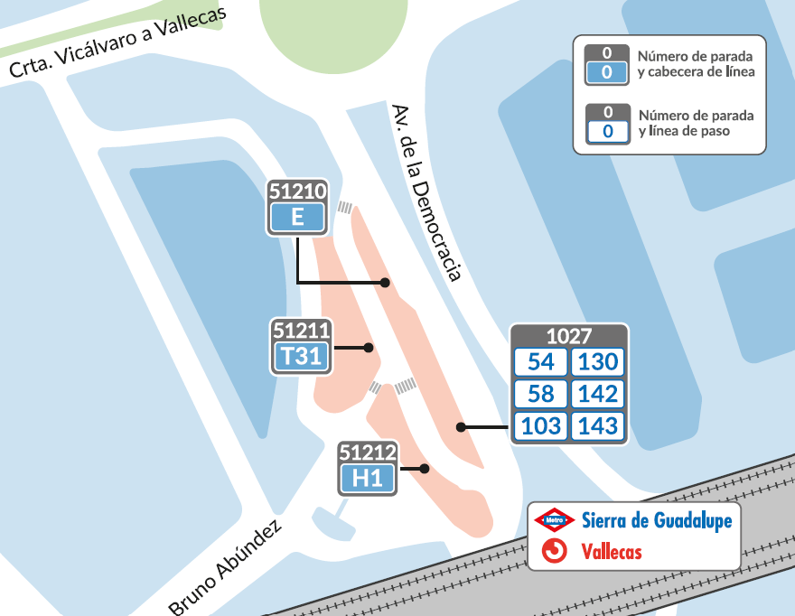 Plano con la ubicación de las nuevas cabeceras y paradas en Sierra de Guadalupe