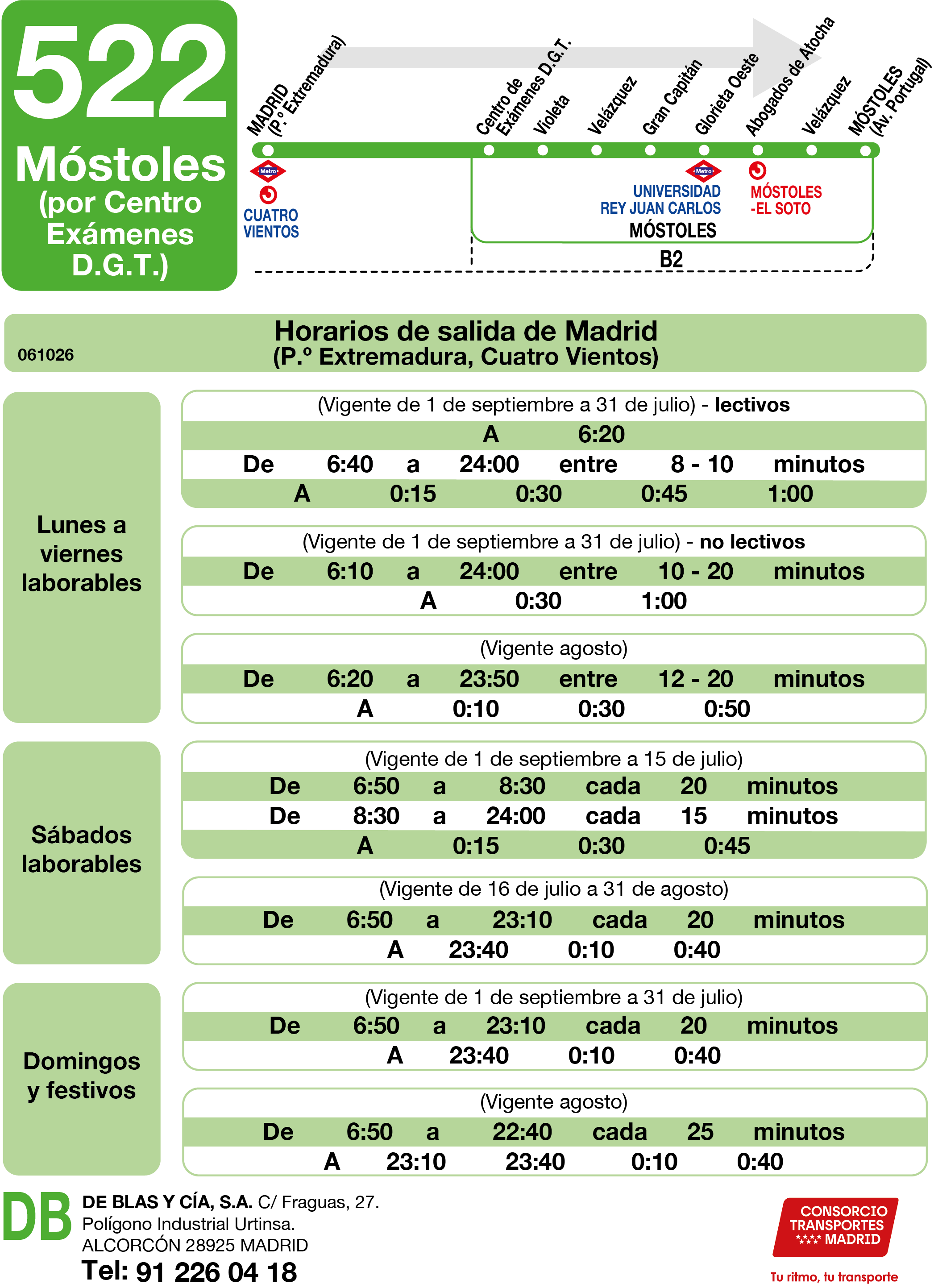 Horarios e itinerario en sentido Móstoles