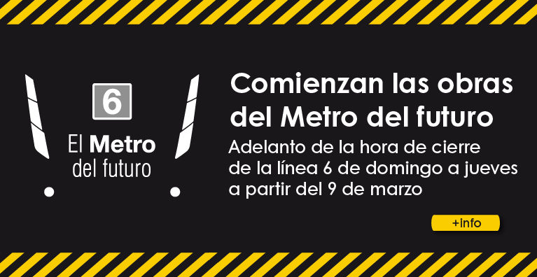 Adelanto de la hora de cierre en línea 6 de Metro, de domingo a jueves, desde el 9 de marzo