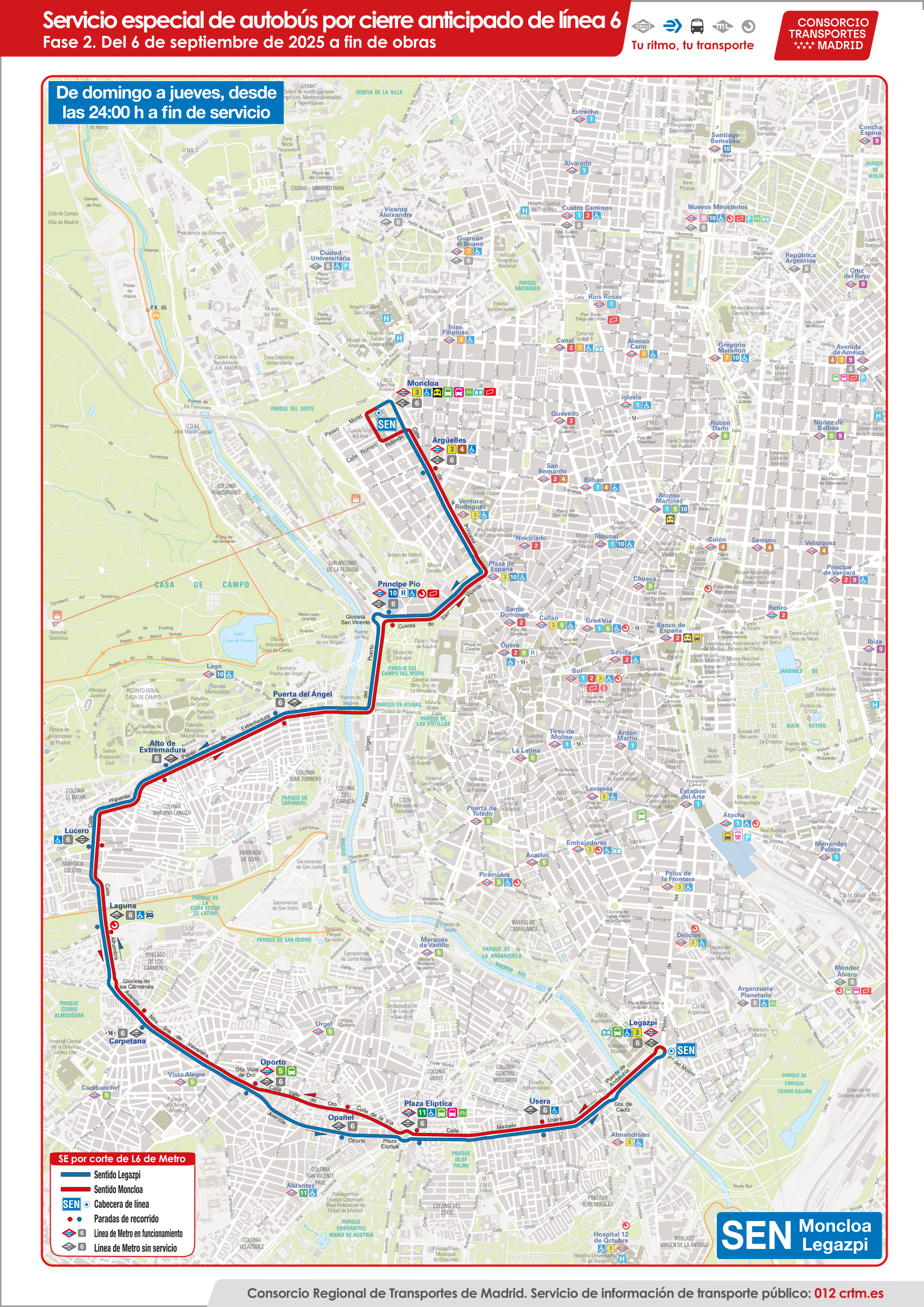 Plano con el itinerario del SEN Moncloa Legazpi (abre en ventana nueva)